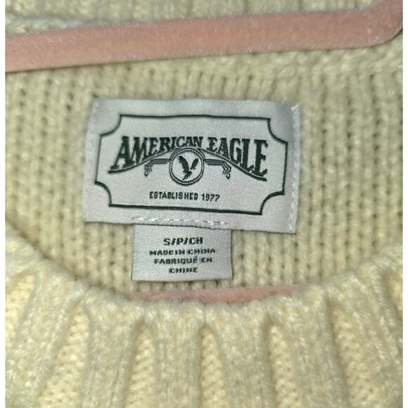 American Eagle Size Small Cream Fringe Cable Knit Cream Sweater EUC - Picture 7 of 8